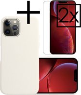 Hoes Geschikt voor iPhone 13 Pro Hoesje Cover Siliconen Back Case Hoes Met 2x Screenprotector - Wit