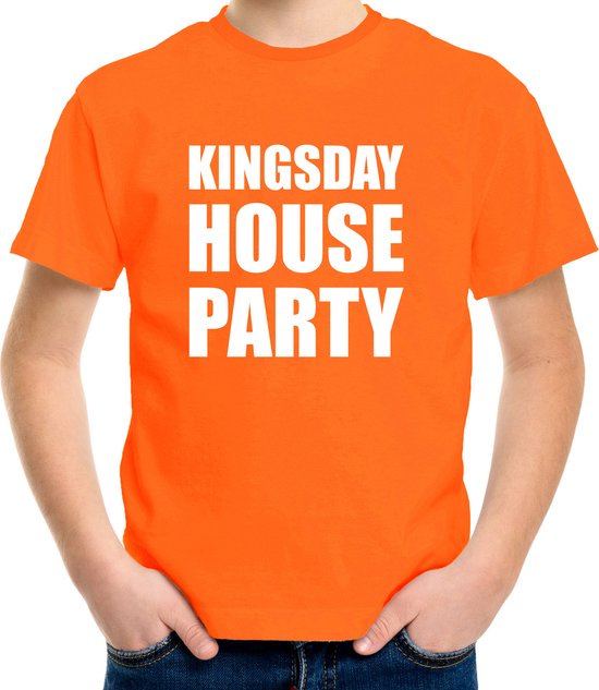 Koningsdag t-shirt Kingsday house party oranje voor kinderen - Woningsdag thuisblijvers / Kingsday thuis vieren 164/176