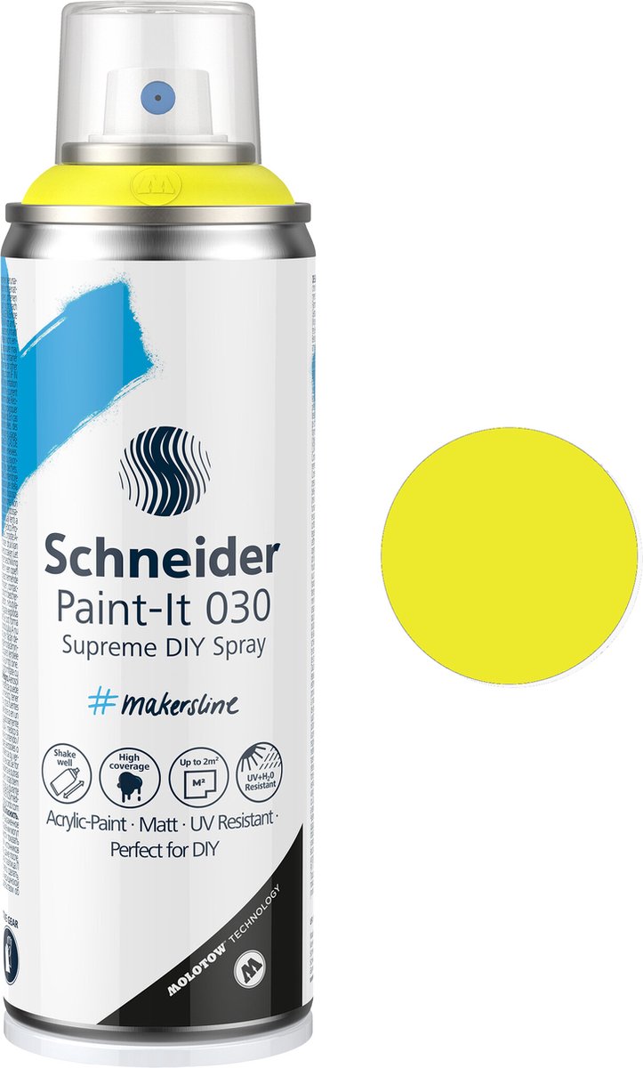 Schneider spuitbus verf - Paint-It 030 - DIY spuitverf - acrylverf - 200ml - licht geel pastel - S-ML03052062