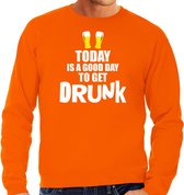 Koningsdag sweater good day to get drunk oranje - heren - Kingsday EK/ WK trui / outfit / kleding M