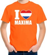 Oranje I love Maxima shirt kinderen - Oranje Koningsdag/ Holland supporter kleding 110/116