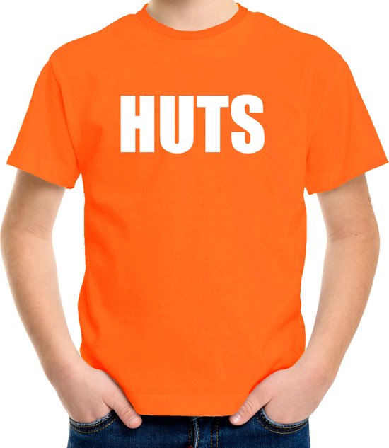 HUTS tekst t-shirt oranje kids - kids shirt HUTS 146/152