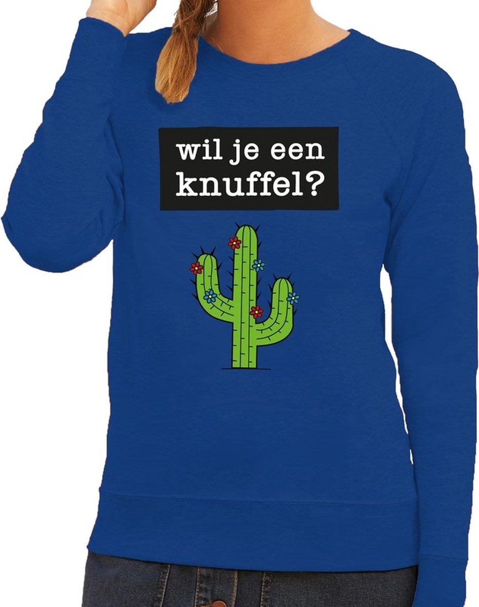 Wil je een Knuffel tekst sweater blauw dames - dames trui Wil je een Knuffel? XL