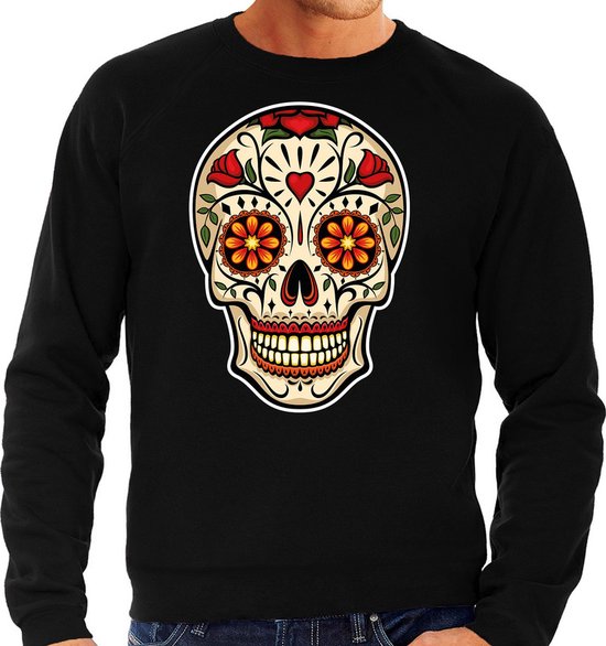 Day of the dead sugar skull sweater zwart heren rocker punker fashion trui . bol