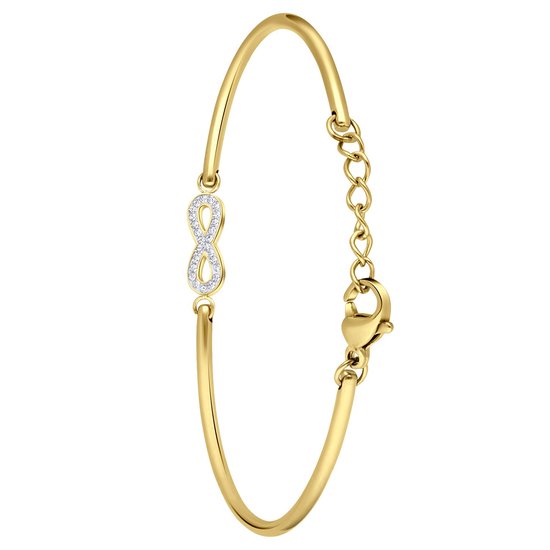 Lucardi Dames Goldplated armband infinity met kristal - Staal - Armband - Cadeau - 20 cm - Goudkleurig