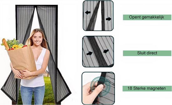 JEAS - Magnetisch Vliegengordijn - 210 x 90cm - Horgordijn - Hordeur - Deurgordijn - Zwart
