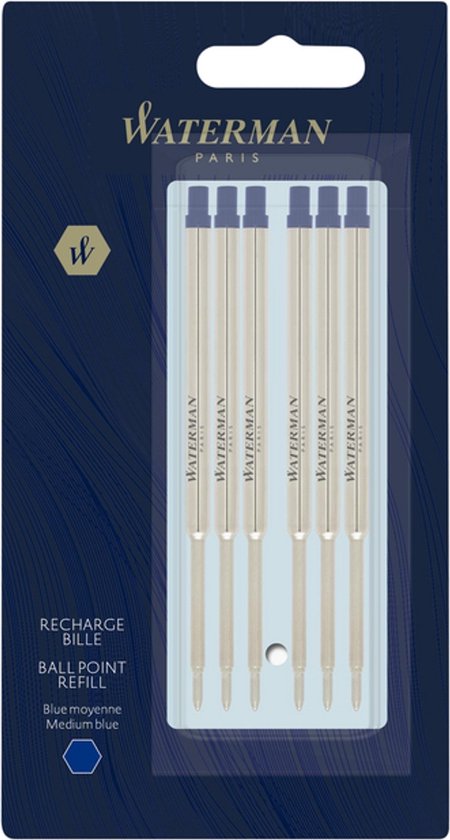 Waterman balpenvullingen | Medium penpunt met blauwe inkt | 6 stuks ...