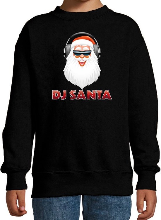 Foute kersttrui / sweater - DJ Santa / Kerstman - stoere zwarte kersttrui voor kinderen - kerstkleding / christmas outfit 122/128