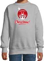 Rendier Kerstbal sweater / Kerst trui Merry Christmas grijs voor kinderen - Kerstkleding / Christmas outfit 122/128