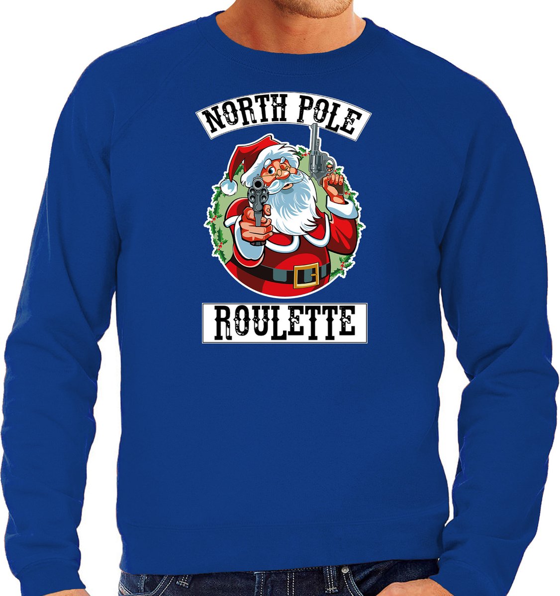 Grote maten foute Kerstsweater / Kerst trui Northpole roulette blauw voor heren - Kerstkleding / Christmas outfit XXXXL op Prijzenvolger.com