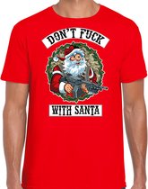 Fout Kerstshirt / Kerst t-shirt Dont fuck with Santa rood voor heren - Kerstkleding / Christmas outfit S