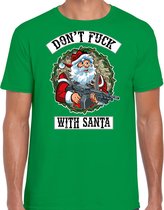 Fout Kerstshirt / Kerst t-shirt Dont fuck with Santa groen voor heren - Kerstkleding / Christmas outfit S
