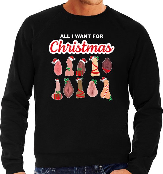 All I want for Christmas / piemels / vagina fout Kerst sweater – zwart – heren – Bi/ Biseksueel kerst trui / Kersttrui XL