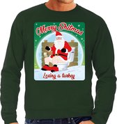 Foute Kersttrui / sweater - Merry Shitmas Losing a Turkey - groen voor heren - kerstkleding / kerst outfit L