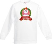 Kerst sweater / Kersttrui voor kinderen met eenhoorn print - wit - jongens en meisjes trui 152/164