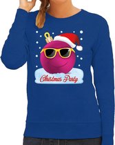 Foute kersttrui / sweater blauw Chirstmas party - roze coole kerstbal voor dames - kerstkleding / christmas outfit M