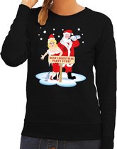 Foute kersttrui / sweater dronken kerstman en kerstvrouw na kerstborrel/ feest zwart voor dames - Kersttruien M