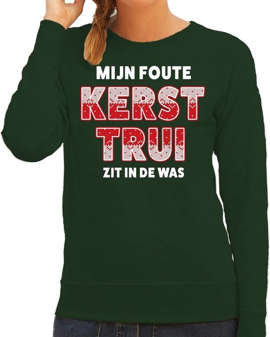Foute kersttrui - sweater - Mijn foute kersttrui zit in de was - groen - voor dames - kerstkleding / christmas outfit XS