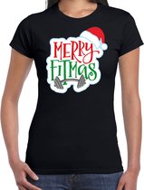 Merry fitmas Kerstshirt / Kerst t-shirt zwart voor dames - Kerstkleding / Christmas outfit L