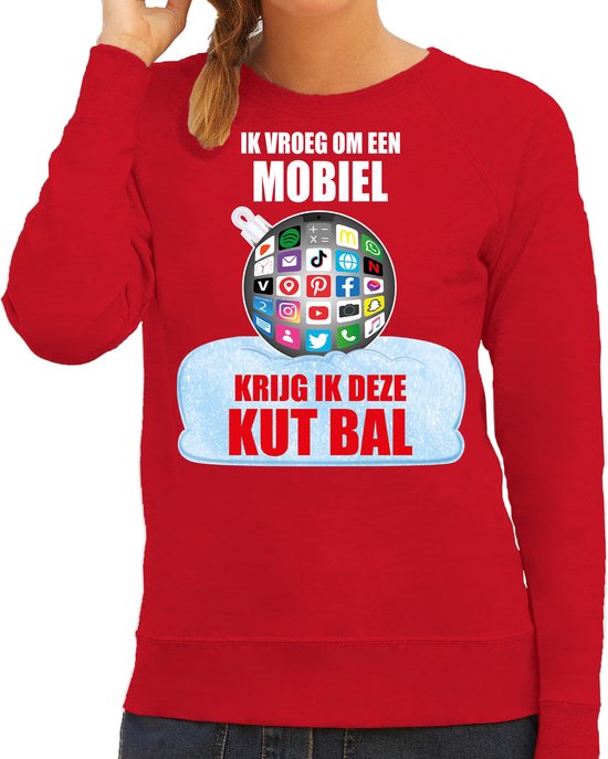 Kut Kerstbal sweater / foute Kersttrui Ik vroeg om een mobiel krijg ik deze kut bal rood voor dames - Kerstkleding L