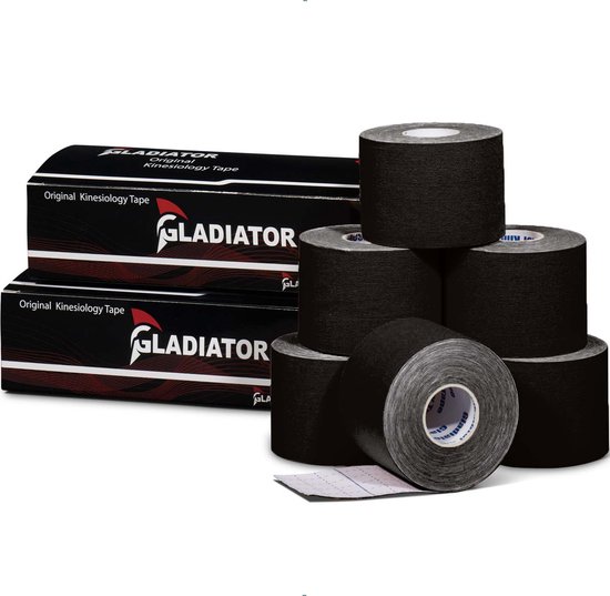 Gladiator Sports Kinesiotape - Kinesiologie Tape - Waterbestendige & Elastische Sporttape - Fysiotape - Medical Tape - 6 Rollen - Zwart