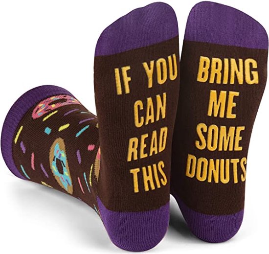 Malinsi Grappige Sokken Donut - Leuke Huissokken AntiSlip Dames en heren - If You Can Read This Donuts - 37 tot 45 - Cadeau voor Man & Vrouw