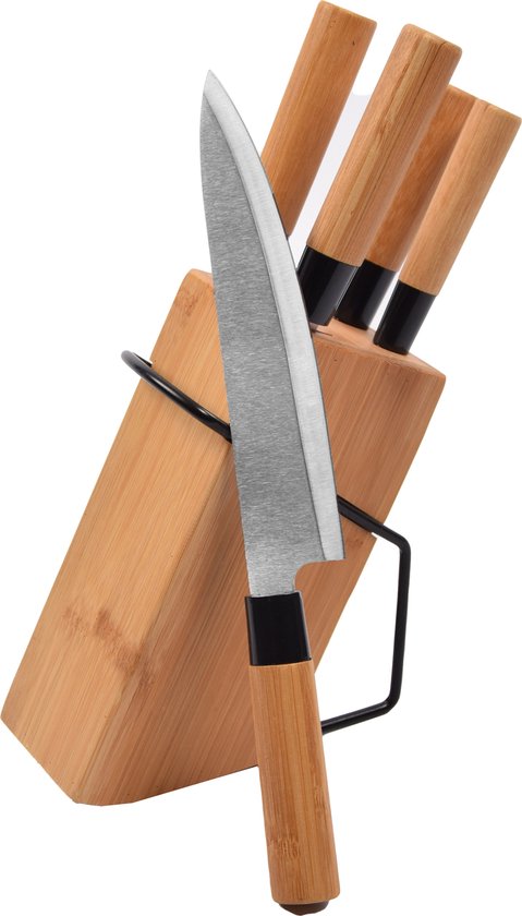 Set de couteaux avec bloc bambou 5 pièces.Couteaux inox - Couteaux de chef  - couteau à