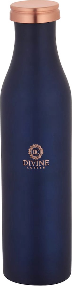 DIVINE COPPER - Koperen Drinkfles - Koperen Waterfles - Handgemaakt - Handmade Copper Bottle - Blauw - 950ml