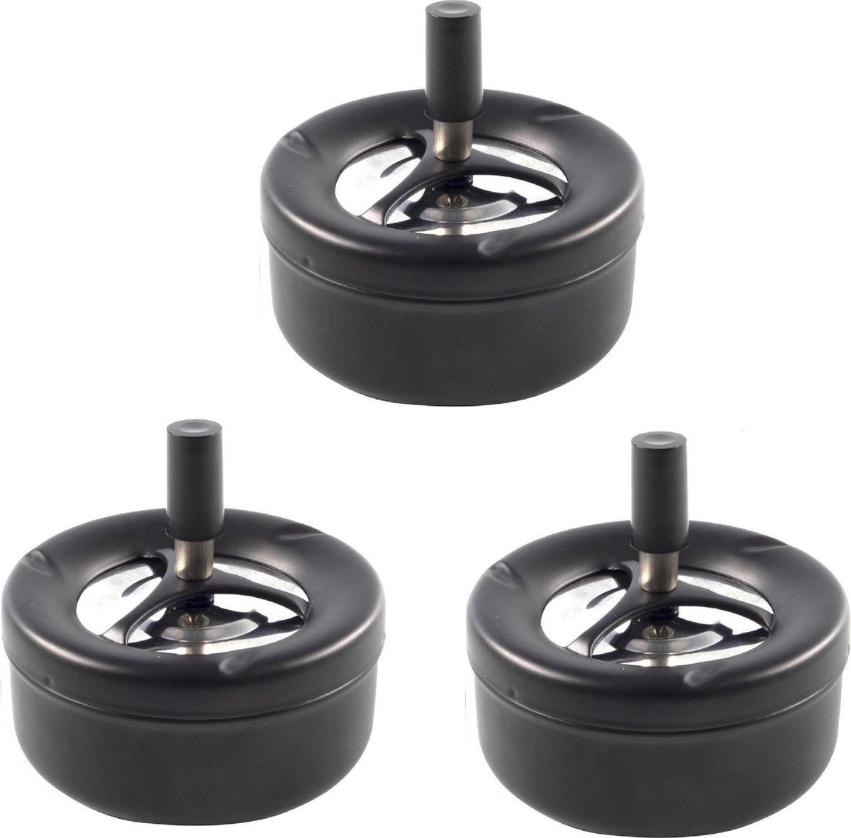 Goedkoopste AO®️ 3x stuks ronde draaiasbakken/terras asbakken zwart RVS 12 x 12 x 7 cm - Buiten asbakken