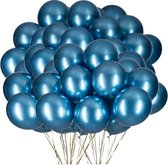 Joya® 50 Metallic Ballonnen Blauw | Blue | 30 cm | Latex Ballon | Chroom | Verjaardag Versiering | Feest/Party | Ballonnen set | 50 stuks