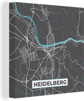 Canvas Schilderij Stadskaart – Plattegrond – Duitsland – Blauw – Heidelberg – Kaart - 50x50 cm - Wanddecoratie