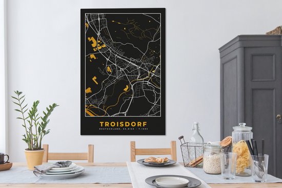 Peinture sur Toile Plan de Ville – Carte – Allemagne – Or – Troisdorf – Carte - 80x120 cm - Décoration murale