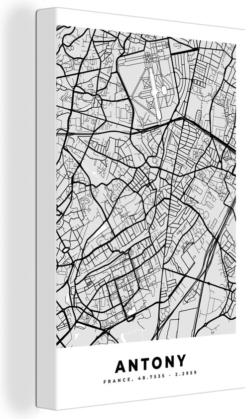 Canvas Schilderij Plattegrond - Kaart - Stadskaart - Frankrijk - Antony - 60x90 cm - Wanddecoratie