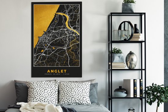 Tableau sur Toile France – Carte – Plan – Anglet – Plan de Ville - 90x140 cm - Décoration murale