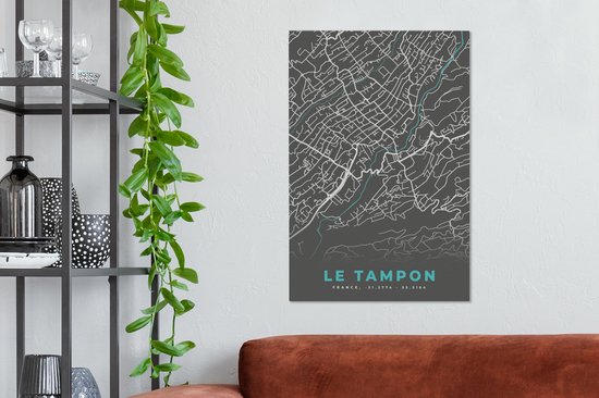 Peinture sur Toile Plan de Ville - France - Carte - Le Tampon - Carte - 60x90 cm - Décoration murale