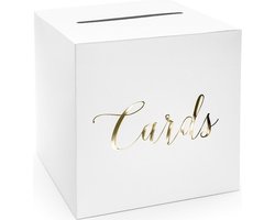 Bruiloft/huwelijk artikelen - Witte enveloppendoos met gouden tekst Cards 24 x 24 cm van karton