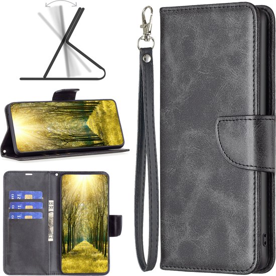 Coque Oppo A76 / Oppo A96 - Etui portefeuille MobyDefend avec cordon - Zwart - Etui pour téléphone portable - Etui pour téléphone adapté à : Oppo A76 / Oppo A96