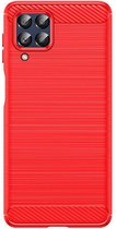 Samsung Galaxy M53 Hoesje - MobyDefend TPU Gelcase - Geborsteld Metaal + Carbonlook - Rood - GSM Hoesje - Telefoonhoesje Geschikt Voor Samsung Galaxy M53