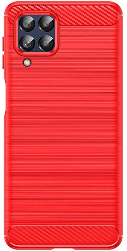 Coque Samsung Galaxy M53 - Coque en gel TPU MobyDefend - Métal brossé + aspect carbone - Rouge - Coque pour téléphone portable - Coque pour téléphone Ce produit est compatible avec : Samsung Galaxy M53