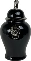 Fine Asianliving Chinese Gemberpot Porselein Glanzend Zwart Zilver D25xH46cm