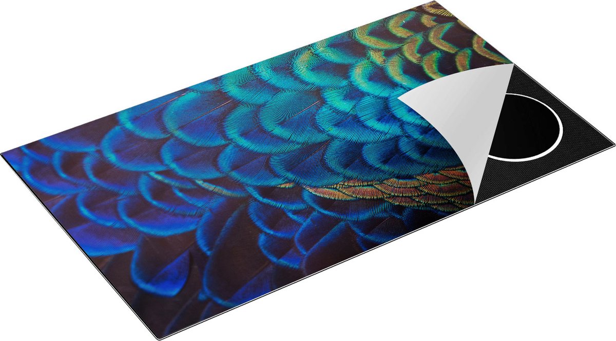 Chefcare Inductie Beschermer Kleurrijke Pauw Veren van Dichtbij - 89,6x51,6 cm - Afdekplaat Inductie - Kookplaat Beschermer - Inductie Mat