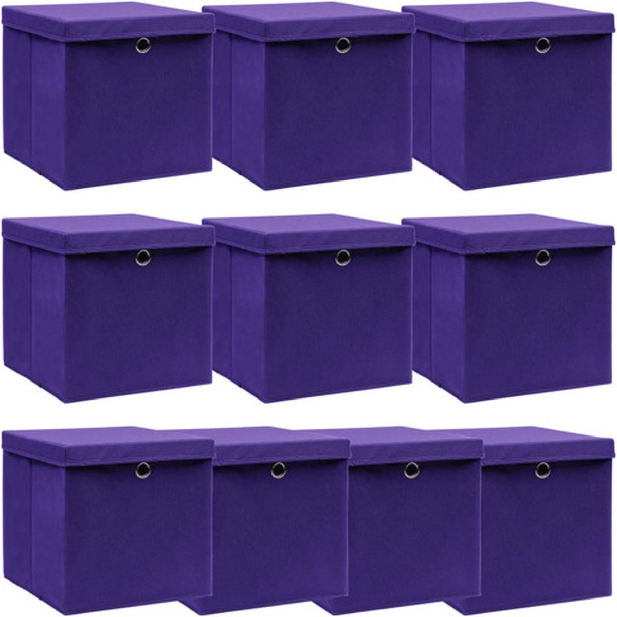 vidaXL - Opbergboxen - met - deksel - 10 - st - 32x32x32 - cm - stof - paars