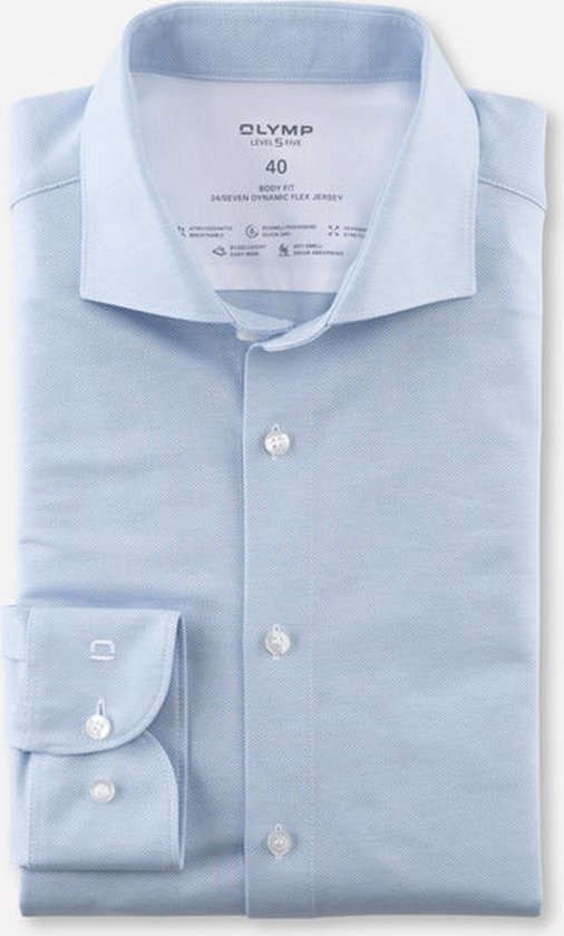 OLYMP Level 5 body fit overhemd 24/7 - lichtblauw melange - Strijkvriendelijk - Boordmaat:
