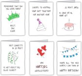 Set wenskaarten voor verjaardag - 18 grappige wenskaarten met enveloppen