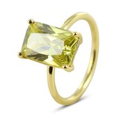 Silventi 9SIL-22591 Zilveren Ring - Dames - Zirkonia - Rechthoek -12 x 8 mm - Licht Groen - Maat 54 - 1,76 mm - Zilver - Gold Plated (Verguld/Goud op Zilver)