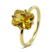 Silventi 9SIL-22575 Zilveren Ring - Dames - Zirkonia - Rechthoek -10 x 8 mm - Geel - Maat 54 - 1,76 mm - Zilver - Gold Plated (Verguld/Goud op Zilver)