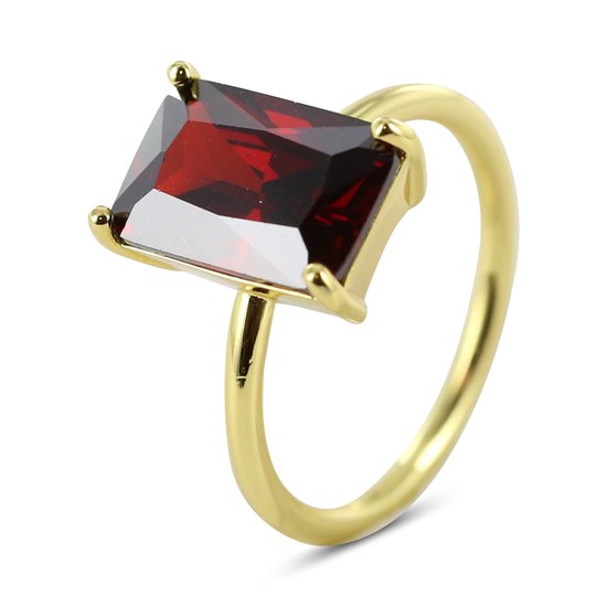 Silventi 9SIL-22587 Ring Argent - Femme - Goud - Rectangle -12 x 8 mm - Rouge - Taille 54 - 1,76 mm - Argent - Argent Or