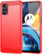Motorola Moto E32 - E32S Hoesje - MobyDefend TPU Gelcase - Geborsteld Metaal + Carbonlook - Rood - GSM Hoesje - Telefoonhoesje Geschikt Voor Motorola Moto E32 - Moto E32S