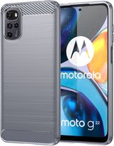 Motorola Moto G22 Hoesje - MobyDefend TPU Gelcase - Geborsteld Metaal + Carbonlook - Grijs - GSM Hoesje - Telefoonhoesje Geschikt Voor Motorola Moto G22
