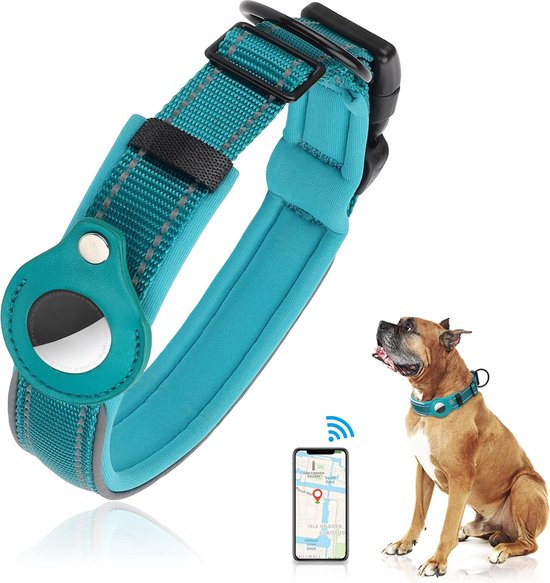 Halsband voor honden - Geschikt voor Apple Airtag - GPS voor Honden - Lederen - Maat S M - Zwart - Reflecterend - Tracker